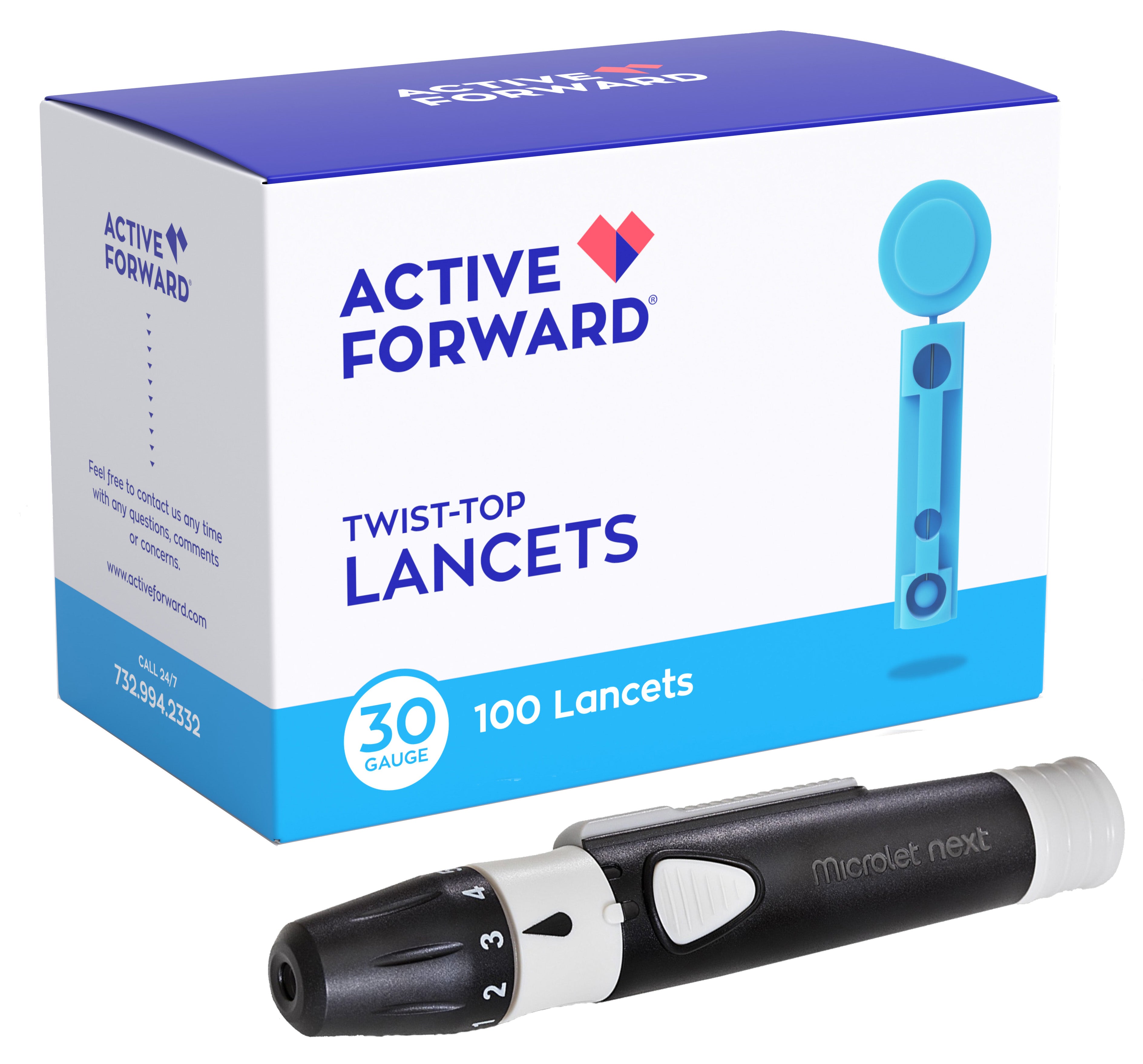 Microlet Lancing Device + 100 Active Forward 30g Lancets