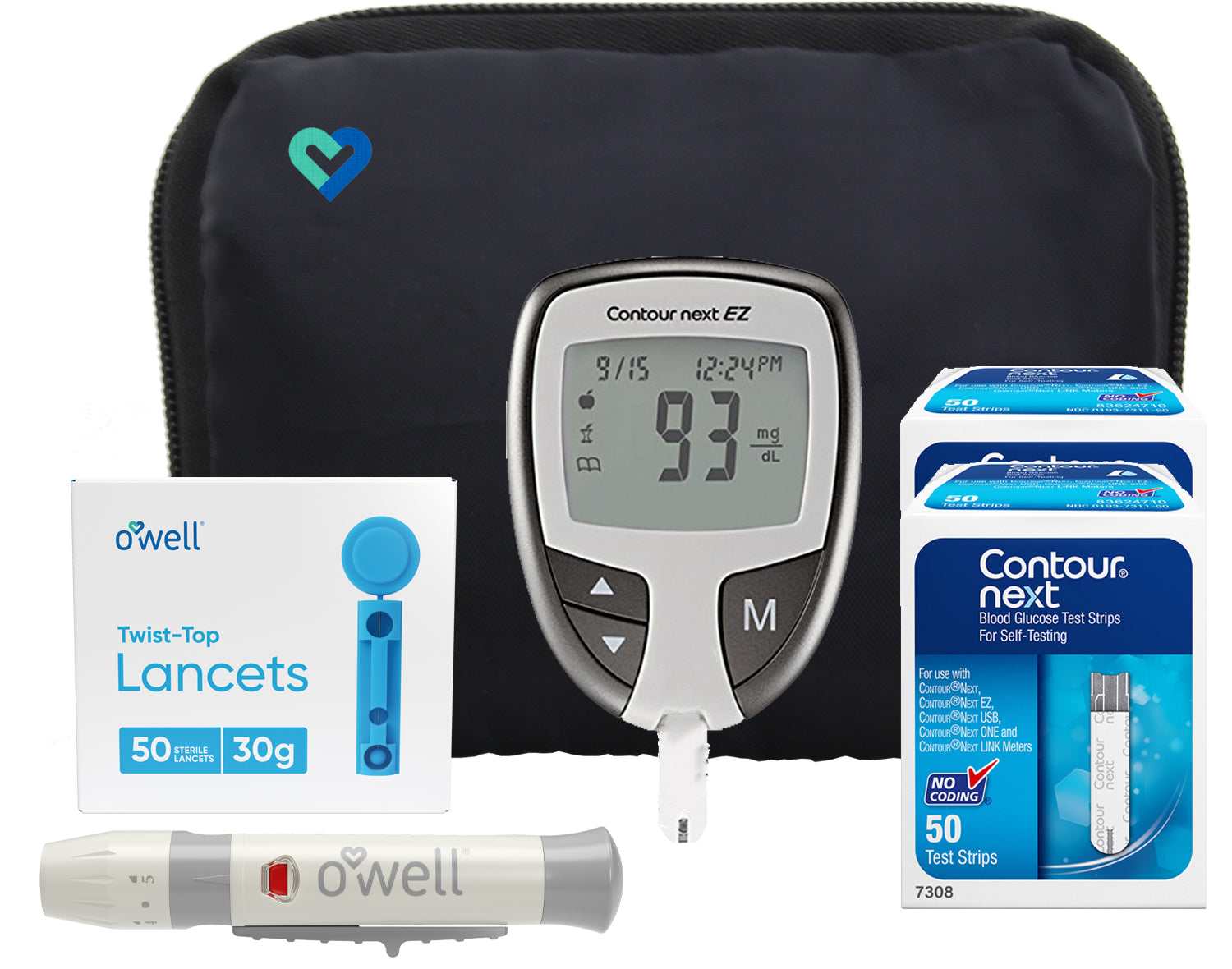 Contour NEXT EZ Diabetes Testing Kit | Starter Kit + Test Strips & Lancets
